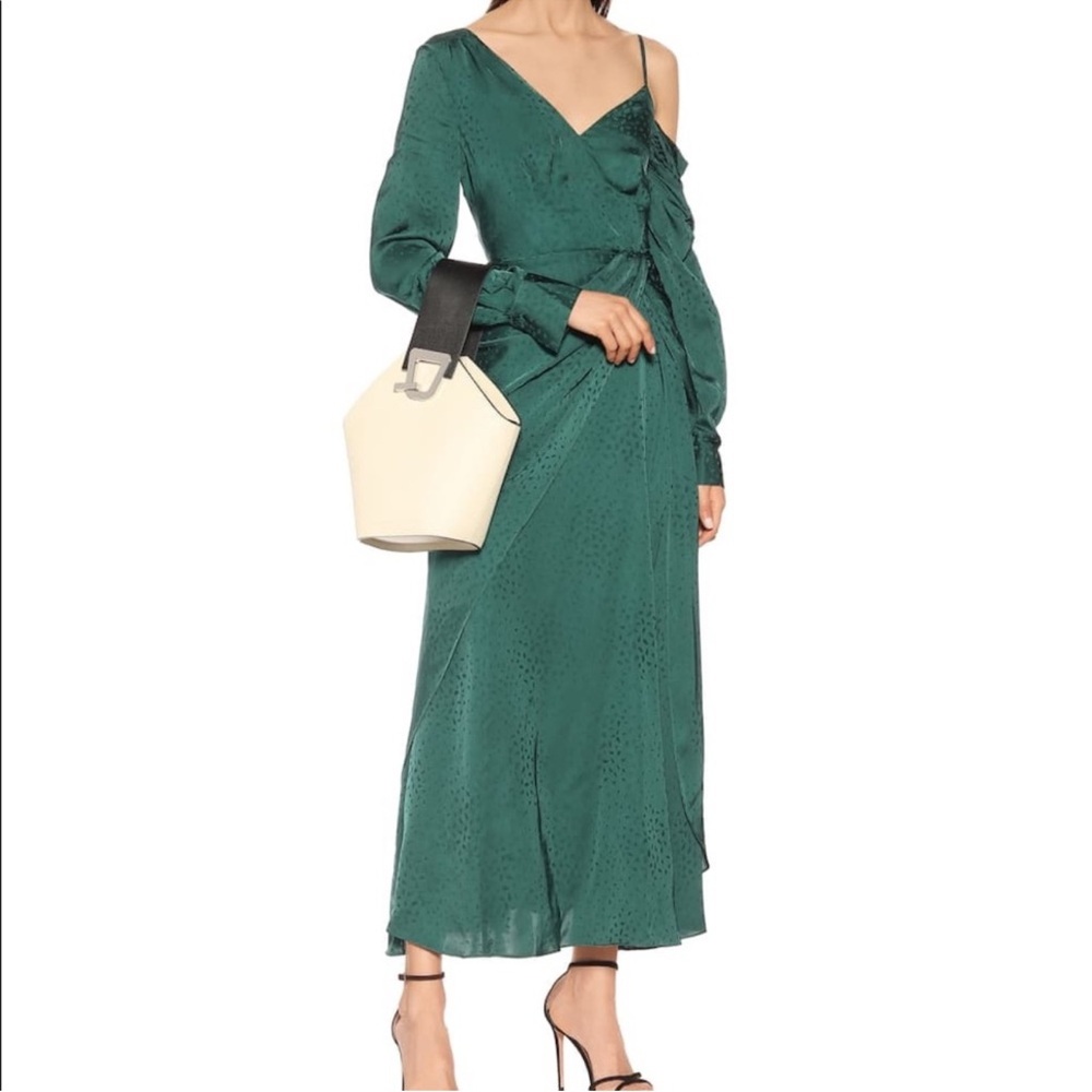 Self-Portrait Asymmetrical Jacquard Dress green One Shoulder Midi Maxi Dress 6